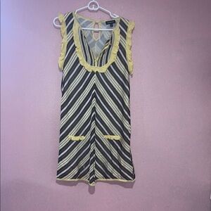 Express Yellow and Green Ruffled Bib Collar Blouse